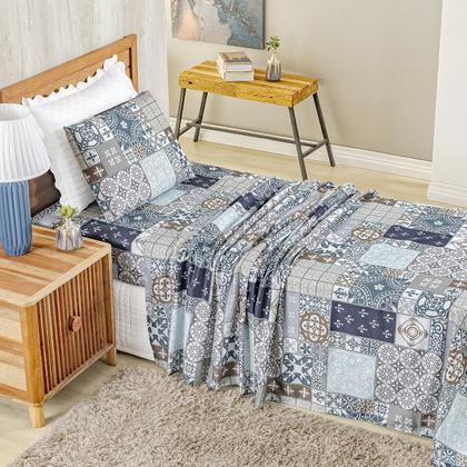 Imagem de Jogo Lençol Solteiro Percal 400 Fios 3 Pçs Estampado E Macio