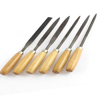 Imagem de Jogo lima agulha kit 6 com cabo madeira afiar triangular