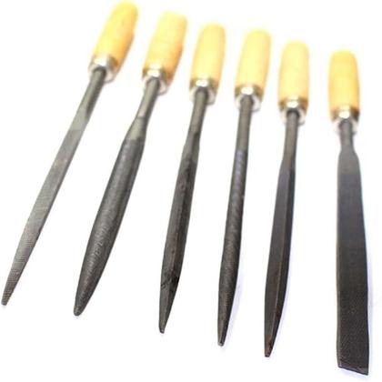 Imagem de Jogo Lima Agulha Kit 6 Com Cabo Madeira Afiar Triangular Redonda Multiuso Ourives Reparo