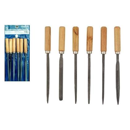 Imagem de Jogo Lima Agulha Kit 6 Com Cabo Madeira Afiar Triangular Redonda Multiuso Ourives Reparo