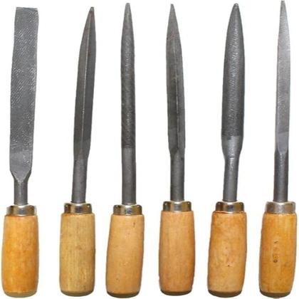 Imagem de Jogo lima agulha kit 6 com cabo madeira afiar triangular