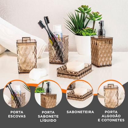 Imagem de Jogo Luxo Utensilios de Lavabo Banheiro Decoração Kit Plasútil Glamour 4 Peças