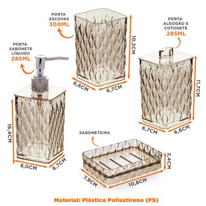 Imagem de Jogo Luxo Utensilios de Lavabo Banheiro Decoração Kit Plasútil Glamour 4 Peças