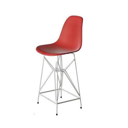 Imagem de Jogo Mesa Bistrô Eames Branca 60Cm 2 Banquetas Vermelha Base Ferro Branco - Cor: Branco