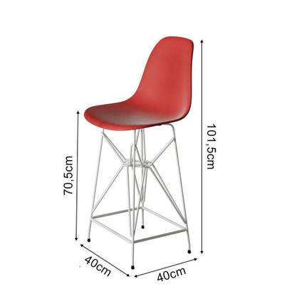 Imagem de Jogo Mesa Bistrô Eames Branca 60Cm 2 Banquetas Vermelha Base Ferro Branco - Cor: Branco