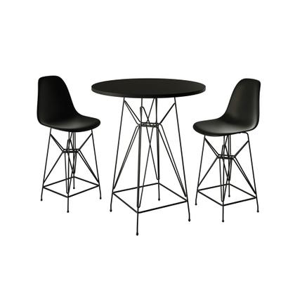 Imagem de Jogo Mesa Bistrô Eames Eiffel Preta 60cm 2 Banquetas Preta Base Ferro Preto