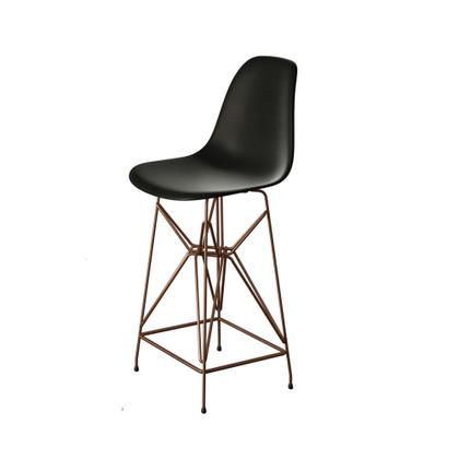 Imagem de Jogo Mesa Bistrô Eames Preta 60cm 2 Banquetas Vermelha Base Ferro Cobre