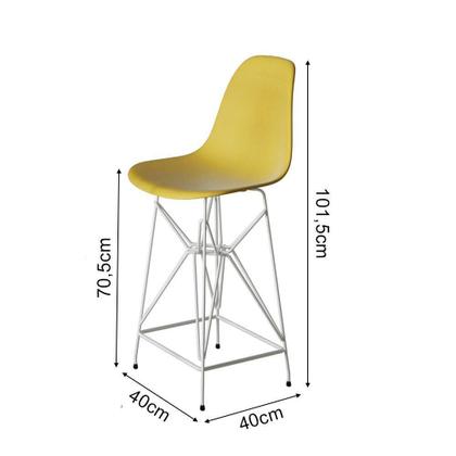 Imagem de Jogo Mesa Bistrô Eames Tampo Amêndoa 60Cm 2 Banquetas Amarela Base Ferro Branco - Cor: Amendoa