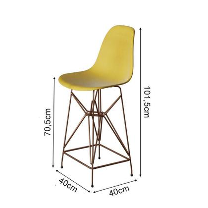 Imagem de Jogo Mesa Bistrô Eames Vidro 60Cm 2 Banquetas Amarela Base Ferro Cobre - Cor: Branco