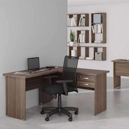 Imagem de Jogo Mesa L Com Gaveteiro e Cadeira Giratória Affara Preto