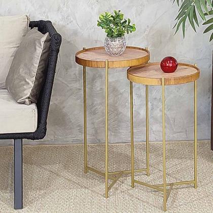 Imagem de Jogo Mesa Lateral Apoio Conjunto Canto Redonda Pequena Rustico Ambiente Recepção Sala Estar
