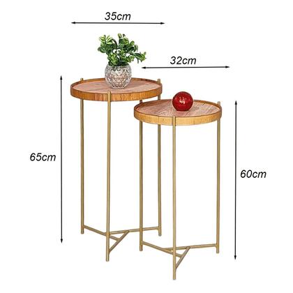 Imagem de Jogo Mesa Lateral Apoio Conjunto Canto Redonda Pequena Rustico Ambiente Recepção Sala Estar