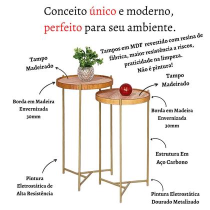 Imagem de Jogo Mesa Lateral Apoio Conjunto Canto Redonda Pequena Rustico Ambiente Recepção Sala Estar