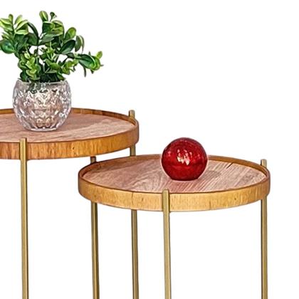 Imagem de Jogo Mesa Lateral Apoio Conjunto Canto Redonda Pequena Rustico Ambiente Recepção Sala Estar