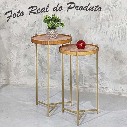 Imagem de Jogo Mesa Lateral Apoio Conjunto Canto Redonda Pequena Rustico Ambiente Recepção Sala Estar
