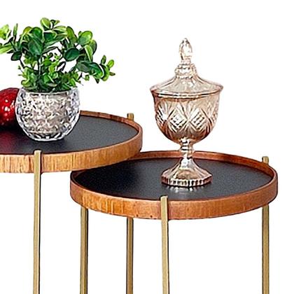 Imagem de Jogo Mesa Lateral Apoio Conjunto Canto Redonda Pequena Rustico Ambiente Recepção Sala Estar
