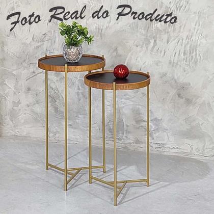 Imagem de Jogo Mesa Lateral Apoio Conjunto Canto Redonda Pequena Rustico Ambiente Recepção Sala Estar