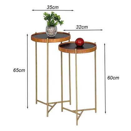 Imagem de Jogo Mesa Lateral Apoio Conjunto Canto Redonda Pequena Rustico Ambiente Recepção Sala Estar
