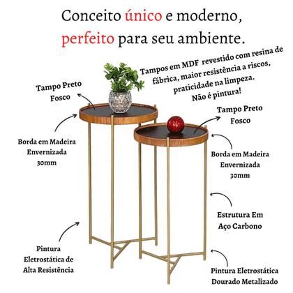 Imagem de Jogo Mesa Lateral Apoio Conjunto Canto Redonda Pequena Rustico Ambiente Recepção Sala Estar