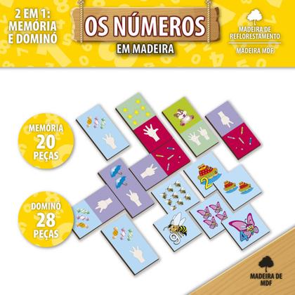 Imagem de Jogo Mimicas + Os numeros em Madeira 2 em 1 Domino e Jogo da Memoria - Pais e Filhos