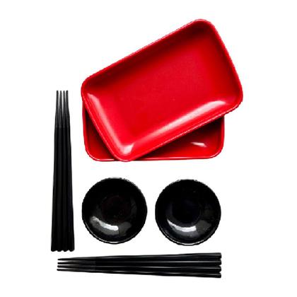 Jogo Oriental em Melamina 8 Pçs Molheira Prato Tigela Hashi