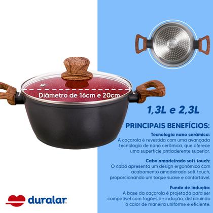 Imagem de Jogo Panela 2 Caçarola Antiaderente Cerâmica N16 N20 Red Marble Indução Fogão Cooktop Vermelho Duralar