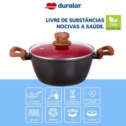 Imagem de Jogo Panela 2 Caçarola Antiaderente Cerâmica N16 N20 Red Marble Indução Fogão Cooktop Vermelho Duralar