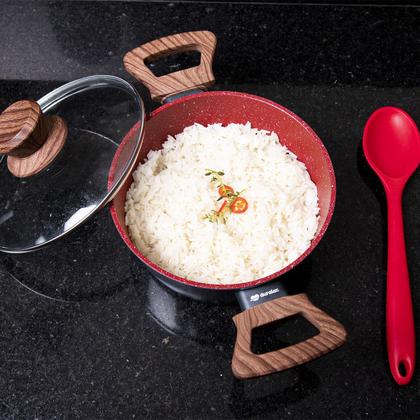 Imagem de Jogo Panela 2 Caçarola Antiaderente Cerâmica N18 e N22 Red Marble Indução Fogão Cooktop Vermelho Duralar