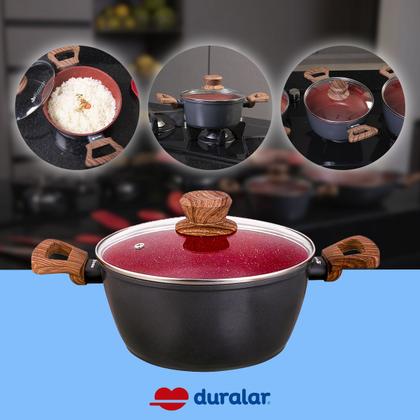 Imagem de Jogo Panela 2 Caçarola Antiaderente Cerâmica N18 e N22 Red Marble Indução Fogão Cooktop Vermelho Duralar