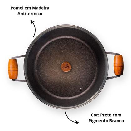 Imagem de Jogo Panela Antiaderente 6 Pçs Cozinha 16 À 24cm Com Tampa +frigideira 24cm Sem Tampa Alumínio Fundido Preto Pigmento Branco