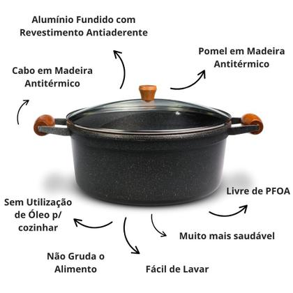 Imagem de Jogo Panela Antiaderente 6 Pçs Cozinha 16 À 24cm Com Tampa +frigideira 24cm Sem Tampa Alumínio Fundido Preto Pigmento Branco