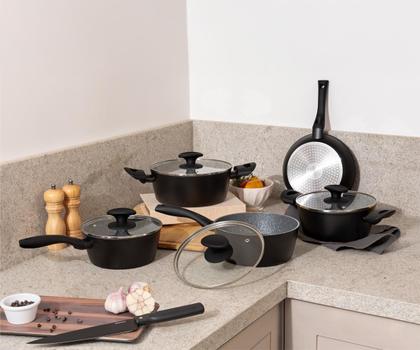 Imagem de Jogo Panelas Antiaderente Brinox 5 Peças Indução Ceramic Life Orion Revestimento Cerâmica Preto