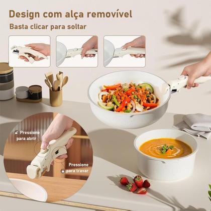 Imagem de Jogo Panelas Antiaderente Cabo Removível Ceramica Multi Camadas para Fogão a Gás de Indução e Forno