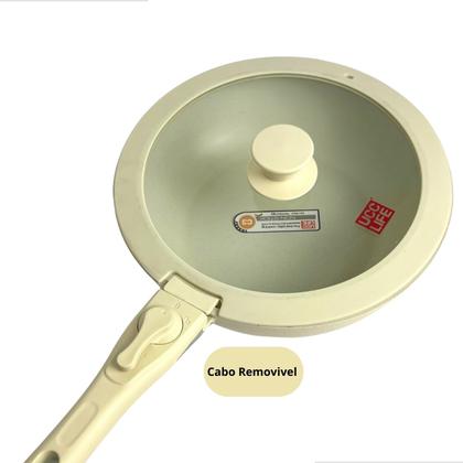 Imagem de Jogo Panelas Antiaderente Off White Cabo Removível Com Fundo Triplo e Revestimento Mármore 6 Peças