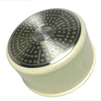 Imagem de Jogo Panelas Antiaderente Off White Cabo Removível Com Fundo Triplo e Revestimento Mármore 6 Peças