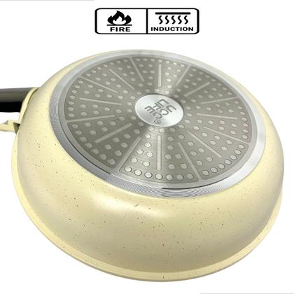 Imagem de Jogo Panelas Antiaderente Off White Cabo Removível Com Fundo Triplo e Revestimento Mármore 6 Peças