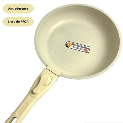 Imagem de Jogo Panelas Antiaderente Off White Cabo Removível Com Fundo Triplo e Revestimento Mármore 6 Peças