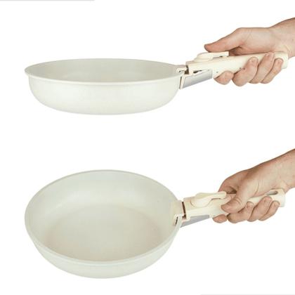 Imagem de Jogo Panelas Antiaderente Off White Cabo Removível Com Fundo Triplo e Revestimento Mármore 6 Peças