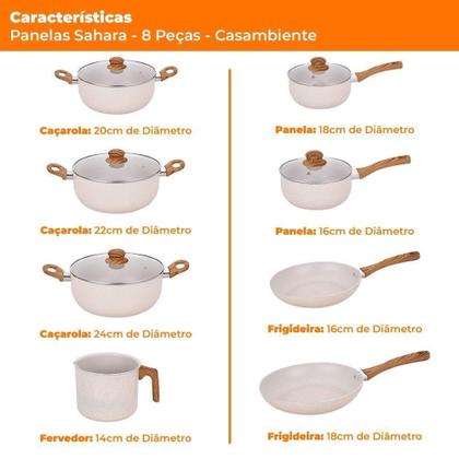 Imagem de Jogo Panelas Antiaderente Revestimento Cerâmica Vanilla - Casambiente