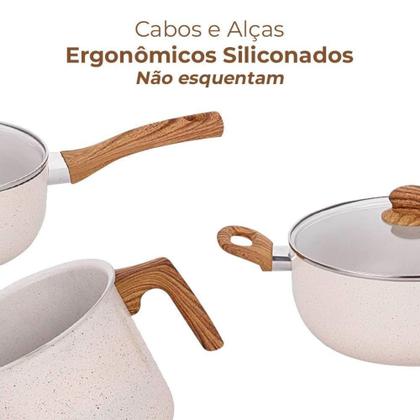 Imagem de Jogo Panelas Antiaderente Revestimento Cerâmica Vanilla - Casambiente