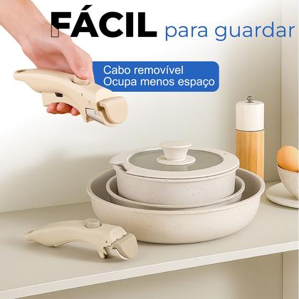 Imagem de Jogo Panelas Cerâmica Antiaderente Indução E Gás Com Cabo Removível Linha Premium