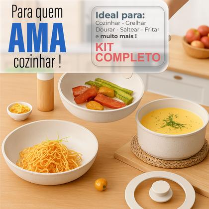 Imagem de Jogo Panelas Cerâmica Antiaderente Indução E Gás Com Cabo Removível Linha Premium