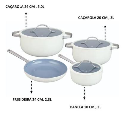 Imagem de Jogo Panelas Com 4 Pecas Revestimento Cerâmica Berlin Branca