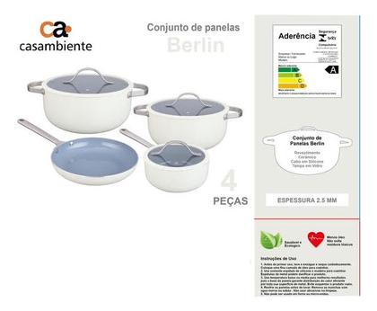 Imagem de Jogo Panelas Com 4 Pecas Revestimento Cerâmica Berlin Branca