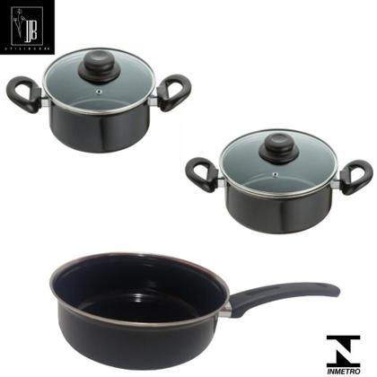 Imagem de Jogo Panelas Preta Indução Cooktop Elétrico Á Gás 3 Pçs