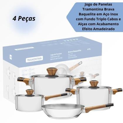 Imagem de Jogo Panelas Tramontina Brava 4 Pçs Inox Fundo Triplo Indução Gás Cozinha