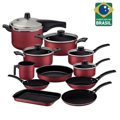 Jogo Panelas Tramontina Com Frigideiras Antiaderentes E Panela Pressão Imagem de Jogo Panelas Tramontina Com Frigideiras Antiaderentes E Panela Pressão