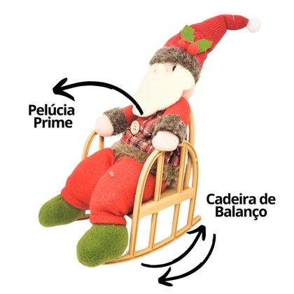 Imagem de Jogo Papai Noel e Boneco de Neve Decor Pelúcia Xadrez na Cadeira de Balanço 28cm - Master Christmas