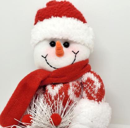 Imagem de Jogo Papai Noel e Boneco de Neve Pelúcia Sentado Vermelho e Branco 20cm - Magizi