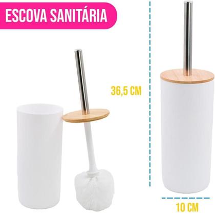 Imagem de Jogo Para Banheiro Lavabo Com Lixeira + Escova Sanitaria + Porta Sabonete Liquido E Porta Escova De Dente, Tampa em Bamb